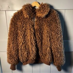 Zara Chocolate Brown Faux Fur Jacket Size XS